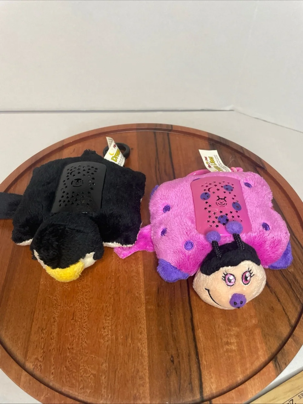 Pink Lady Bug & Black And White Penguin Dream Lites Mini Pillow Pets w Clip